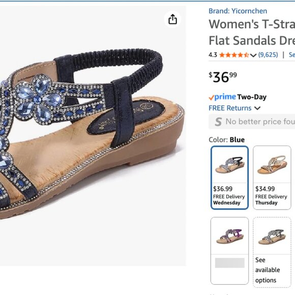 Women's T-Strap Beaded Flower Rhinestone Flat Sandals - Picture 6 of 6